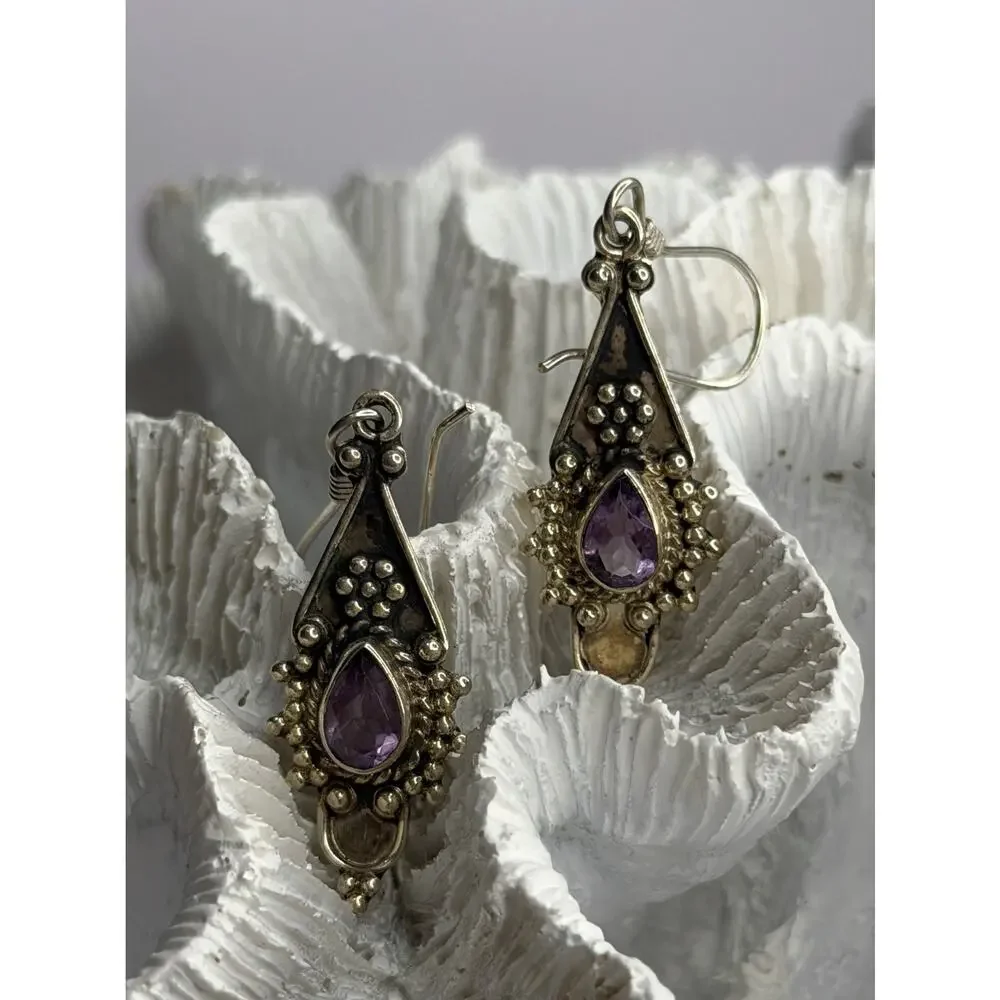 Vintage 925 Sterling Silver Amethyst Earrings